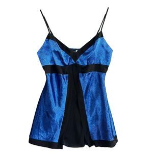 BISOU BISOU Size 12 Blue Satin Babydoll Camisole Top Y2K Lingerie-Inspired‎
